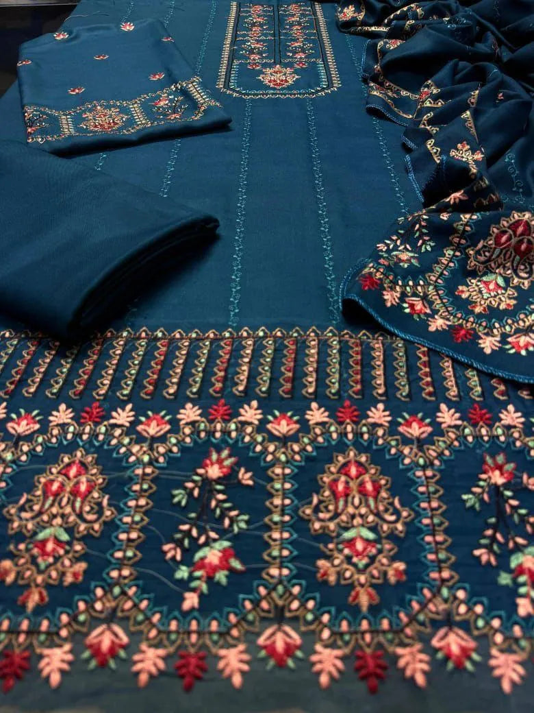 NOOR E FAJAR 3 Pcs Women's Unstitched Embroidered Suit, Dreesio