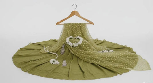 Elegant Women's Stitched Maxi Suit - 3 Pcs Green Silk Embroidered Ensemble , Dreesio