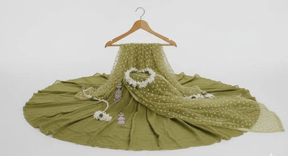 Elegant Women's Stitched Maxi Suit - 3 Pcs Green Silk Embroidered Ensemble , Dreesio